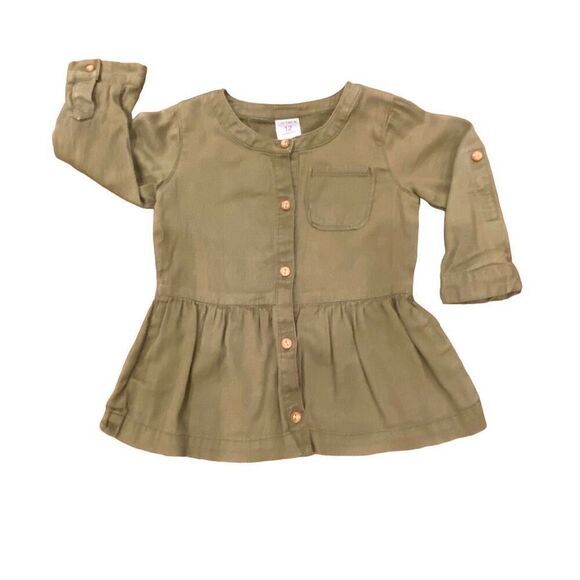 Carters Olive Green Button Front Blouse Roll Up Sleeve Size 12 M - Picture 1 of 12